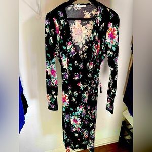 Zara Floral Velvet Wrap Dress Sz S